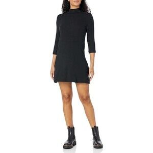 MICHAEL STARS Maureen Mock Neck Dress L Black Madison Brushed Jersey NWT B76